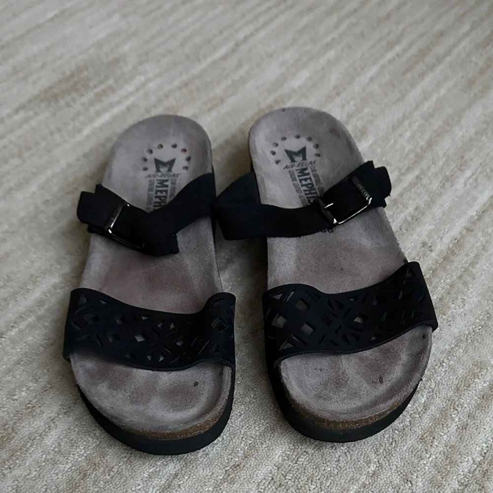 EUC Mephisto Women's Hirena Slide Sandal Double Strap Black EU 38 | US 8